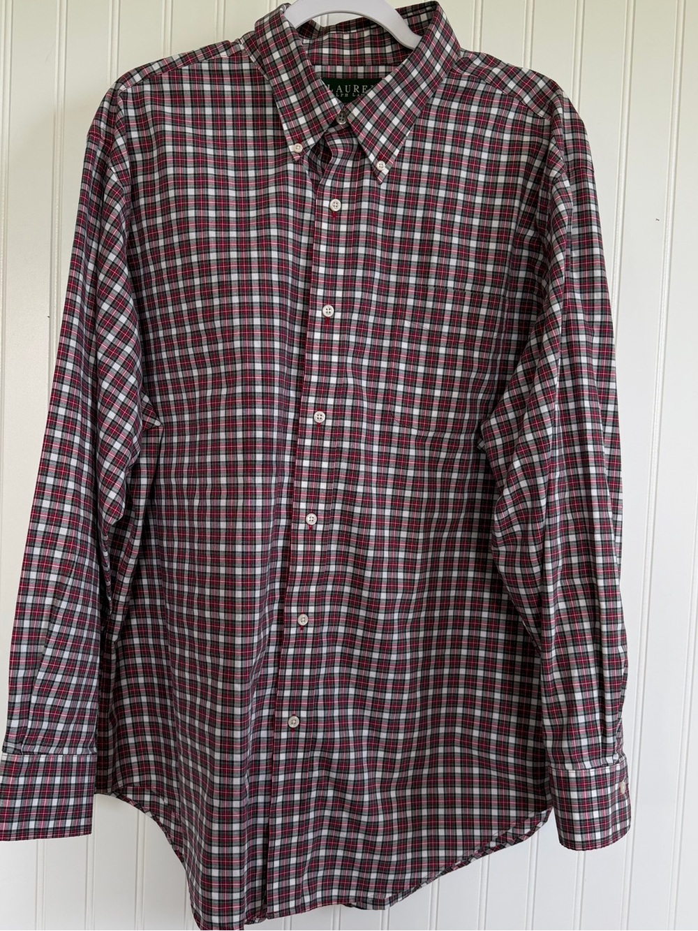 Lauren Ralph‎ Lauren Dress Shirt Mens 18 34/35 Red Plaid Long Sleeve Non Iron